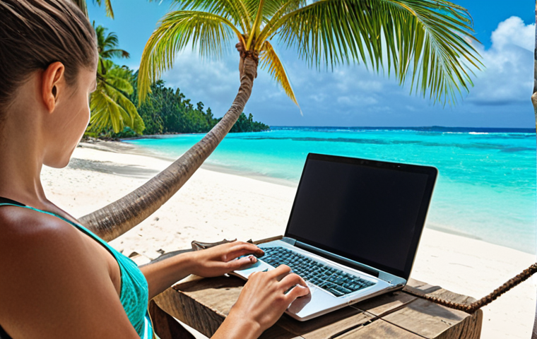 **Image:** A person working on a laptop with a beautiful tropical beach in the background, representing the freedom and flexibility of the digital nomad lifestyle. Palm trees, turquoise water, and a hammock could be included.