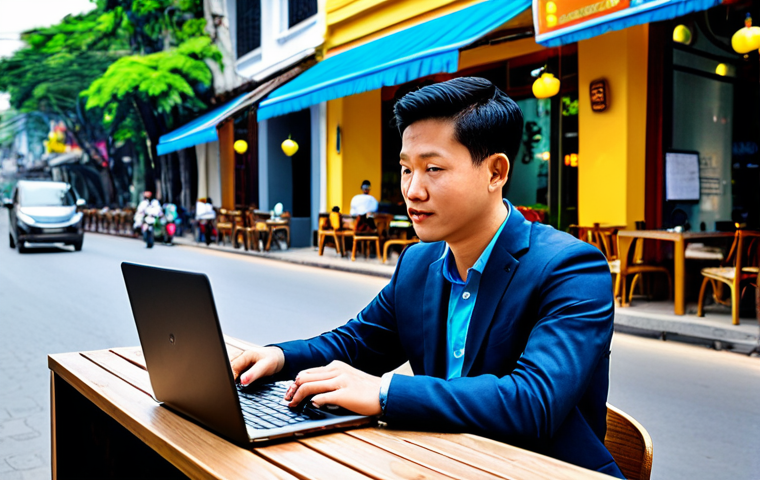 디지털 노마드가 주의해야 할 법적 이슈 - Digital Nomad Working**
"A digital nomad, fully clothed in professional attire, working on a laptop...