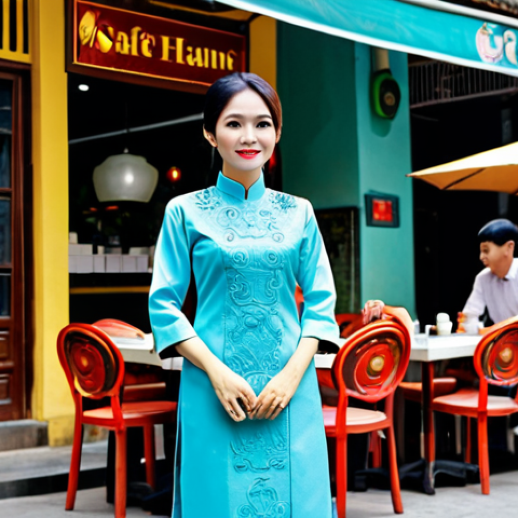 디지털 노마드를 위한 효과적인 소통 전략 - **
"A successful Vietnamese businesswoman in a modern ao dai, standing in front of a bustling cafe ...
