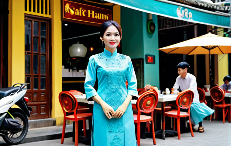 디지털 노마드를 위한 효과적인 소통 전략 - **
"A successful Vietnamese businesswoman in a modern ao dai, standing in front of a bustling cafe ...