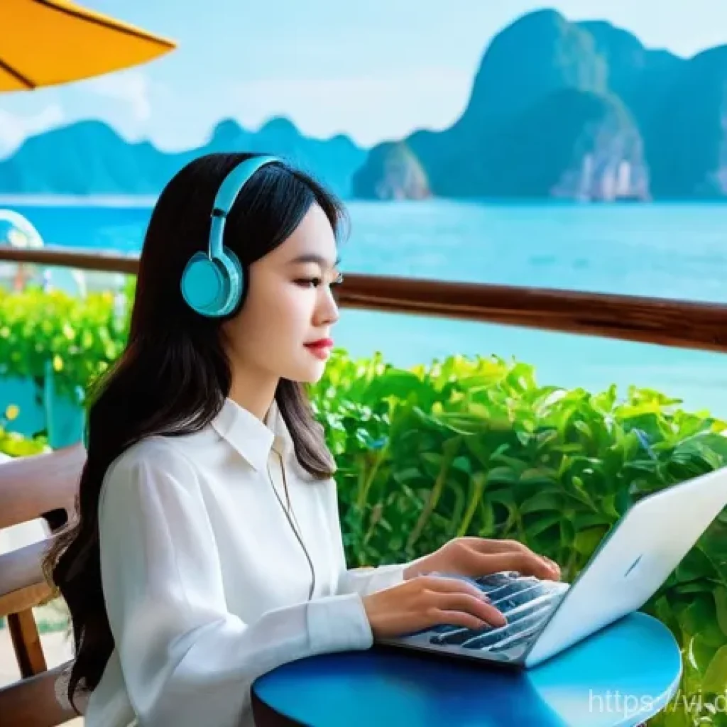 디지털 노마드에게 추천하는 온라인 교육 플랫폼 - **Prompt:** A young Vietnamese woman, around 25-30 years old, with neat, dark hair, is peacefully fo...