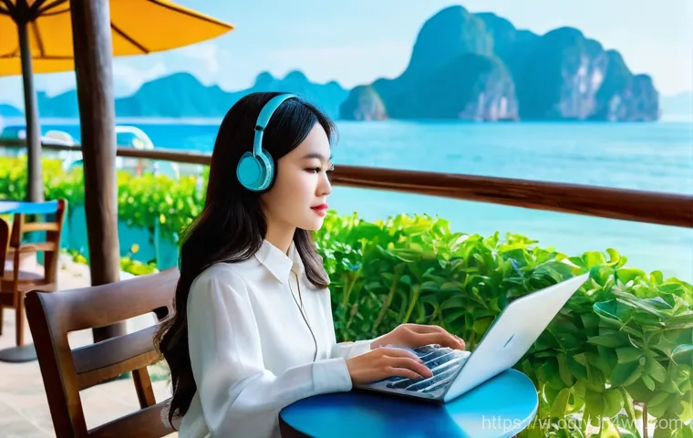 디지털 노마드에게 추천하는 온라인 교육 플랫폼 - **Prompt:** A young Vietnamese woman, around 25-30 years old, with neat, dark hair, is peacefully fo...