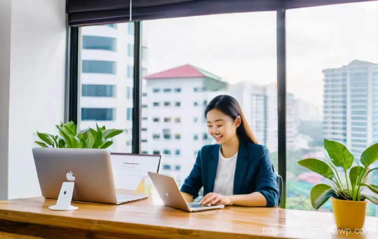 디지털 노마드가 알아야 할 고용 계약 조항 - **Prompt 1: Productive Vietnamese Digital Nomad in a Modern Co-working Space**
A vibrant, medium...