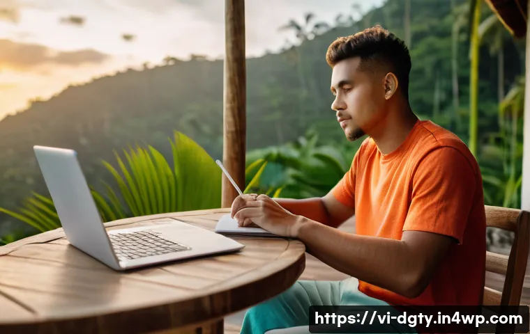디지털 노마드가 떠나는 여행지 TOP 10 - **Prompt:** A young, diverse digital nomad, casually dressed in a comfortable top and linen pants, s...